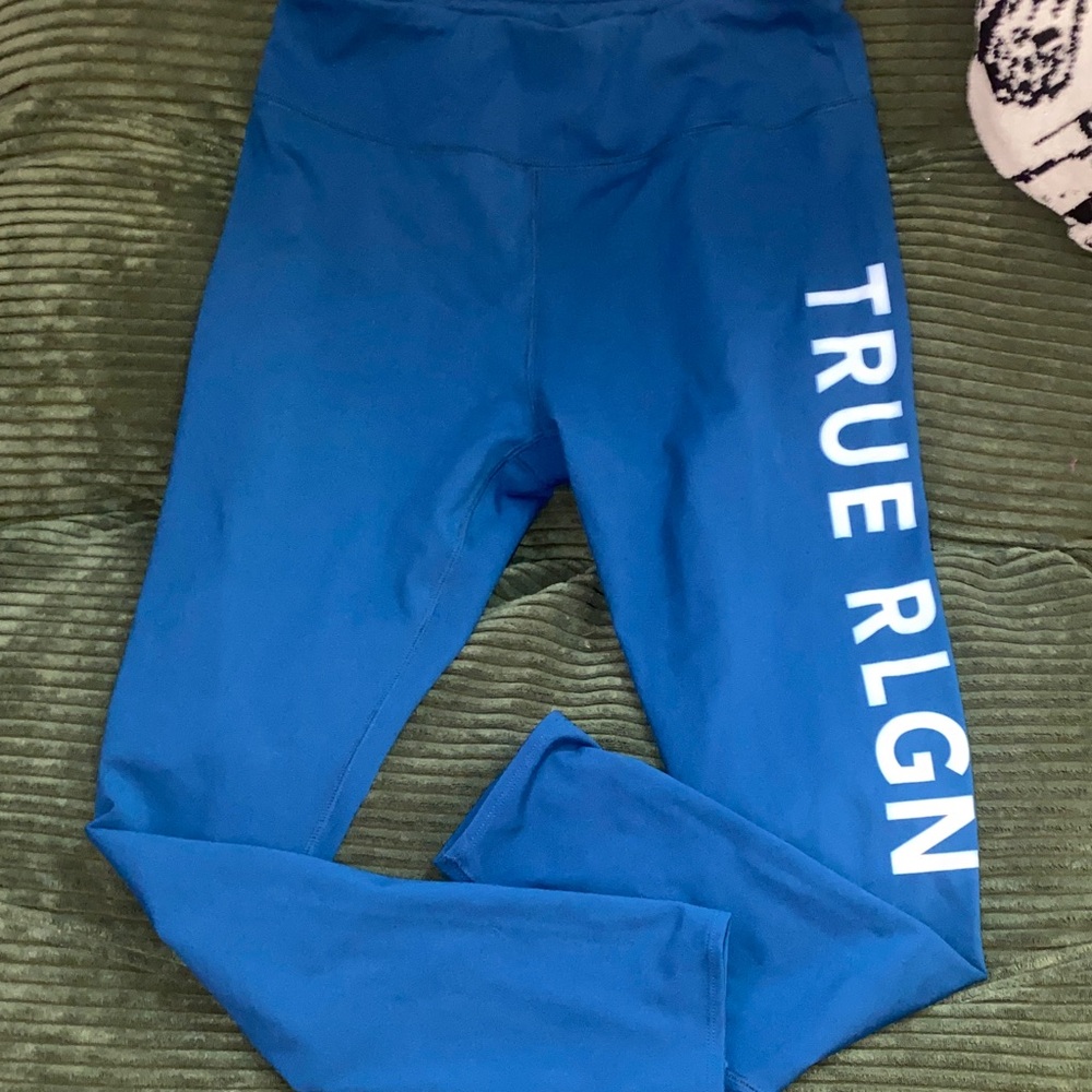 True Religion Blue Leggings with White Side Logo